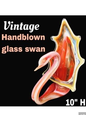 Vintage Handblown Murano Style SOONER Glass Swan trumpet Sculpture